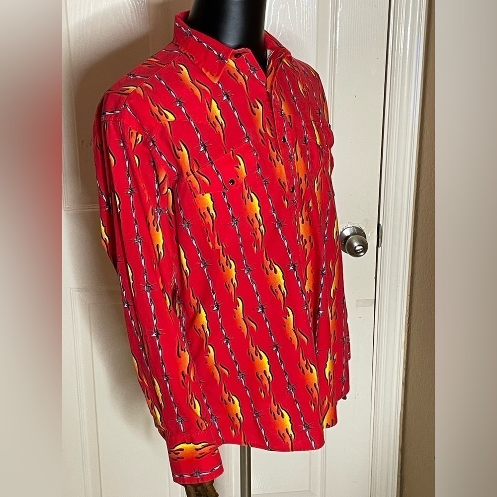 VTG PANHANDLE SLIM Brooks & Dunn Flames Barbed Wire guy fieri Western Shirt L - Picture 3 of 9